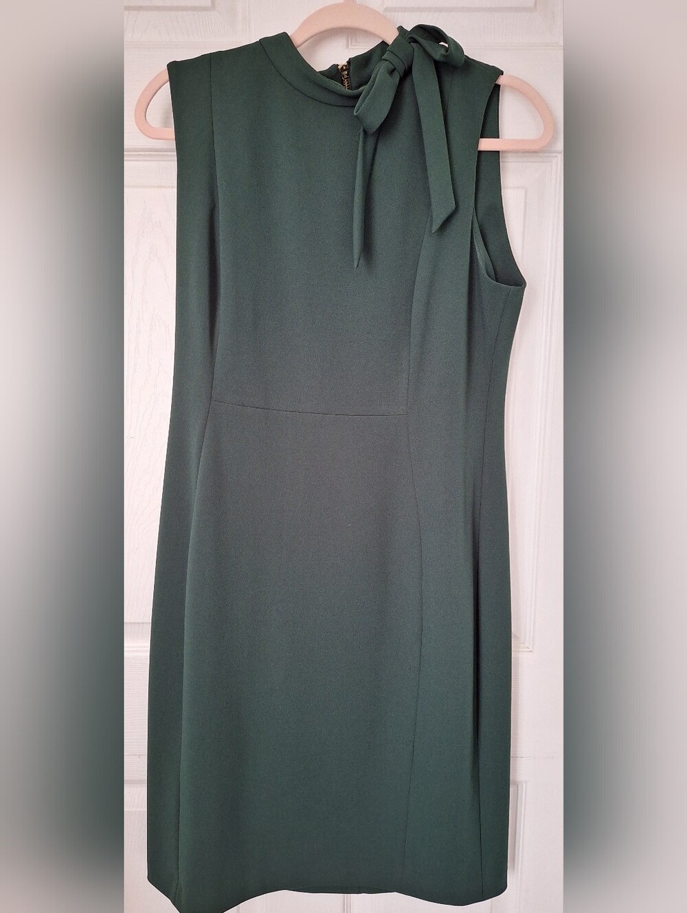 Calvin Klein Emerald Green Sheath Dress Size 14 Bow Neck Sleeveless